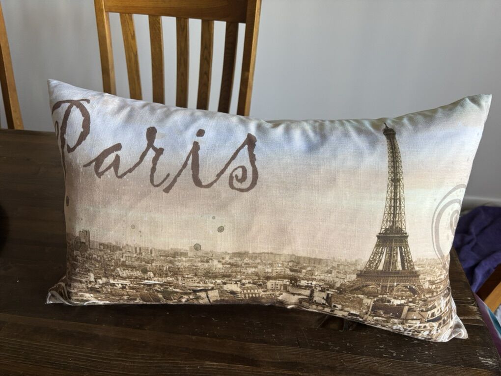 Paris France Themed Throw Pillow 24x12 Beige