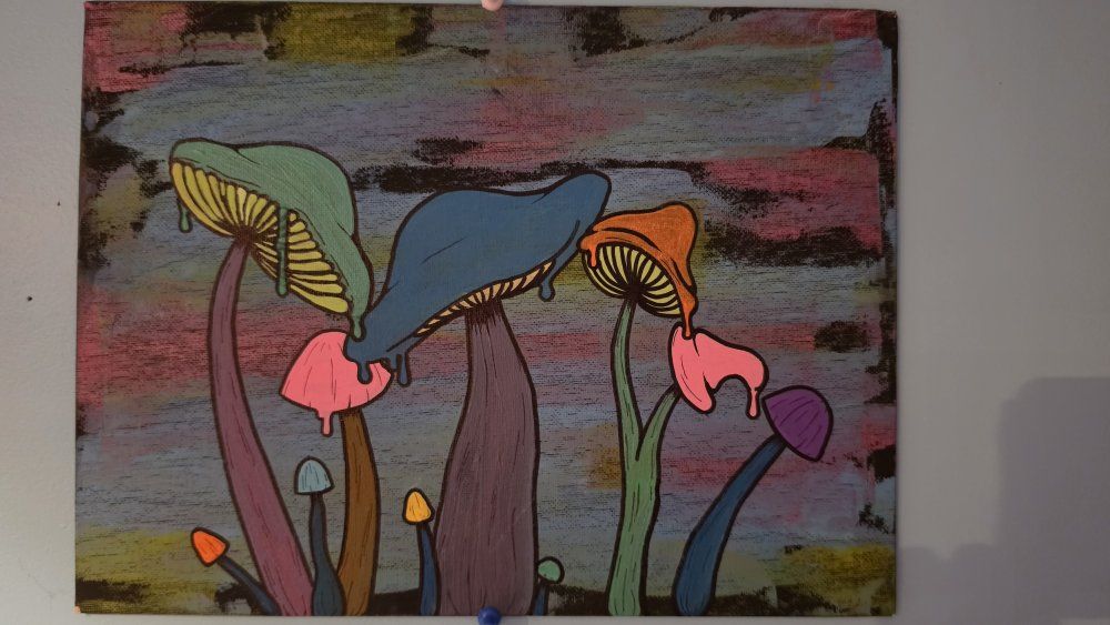 Handmade Trippy Mushroom Painting