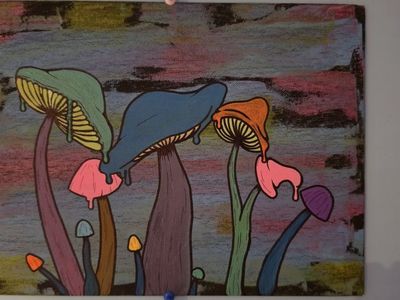 Handmade Trippy Mushroom Painting