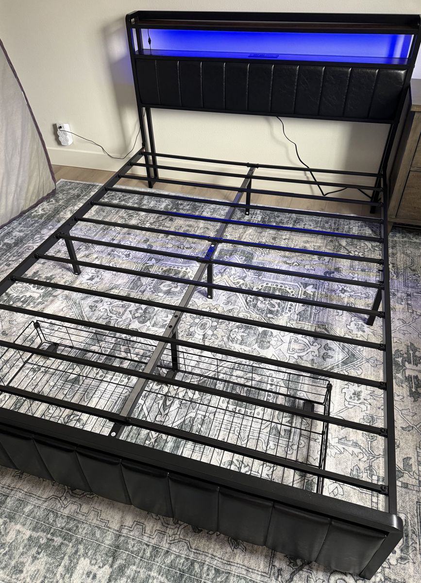 Queen Bed Frame w/ LED Lights & Power In Headboard