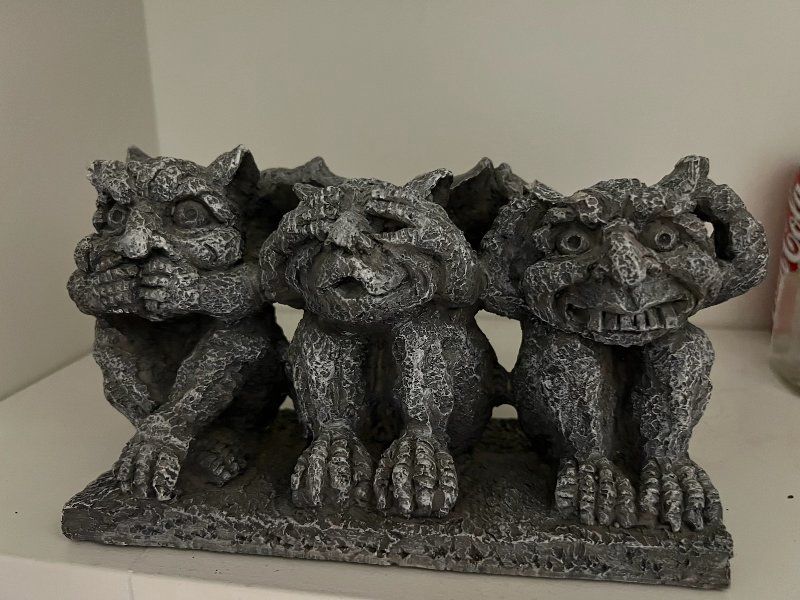 See No Evil, Hear No Evil, Speak No Evil Gargoyle Figurine - Gray Stone Finish