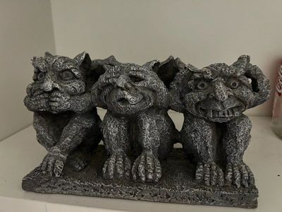See No Evil, Hear No Evil, Speak No Evil Gargoyle Figurine - Gray Stone Finish