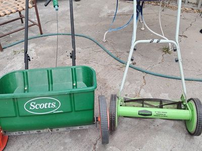 Two for One price
Greenworks 16 inch mower and
Scott's Accugreen Spreader