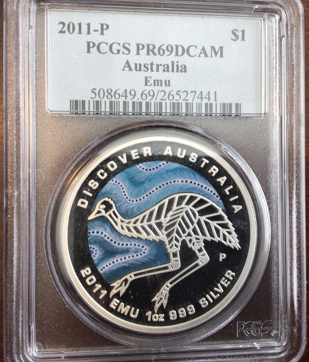2011 Discover Australia Dreaming Series 1oz Silver Colorized Emcoin PCGS certified Proof PR69 Deep Cameo DCAM