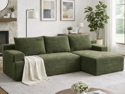 NEW 105 Moss Green sectional sofa corduroy cloud