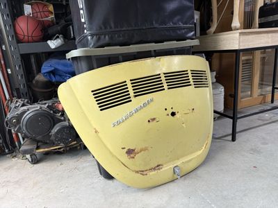 Vintage Volkswagen Beetle Engine Lid/Trunk Yellow w/ Vents & Logo, Original Part