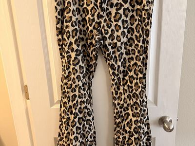 ZARA Leopard Print Flare Pants Size XL High Rise Wide Leg Animal Print