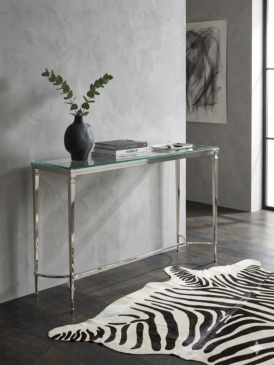 Classic Sleek Chrome + Glass Console Table