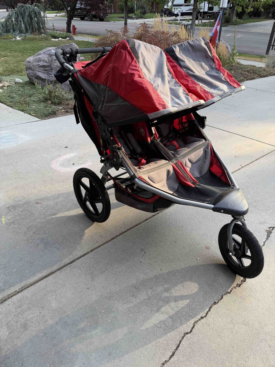 BOB Gear Revolution Flex Duallie Double Jogging Stroller - Red/Gray, All-Terrain Suspension
