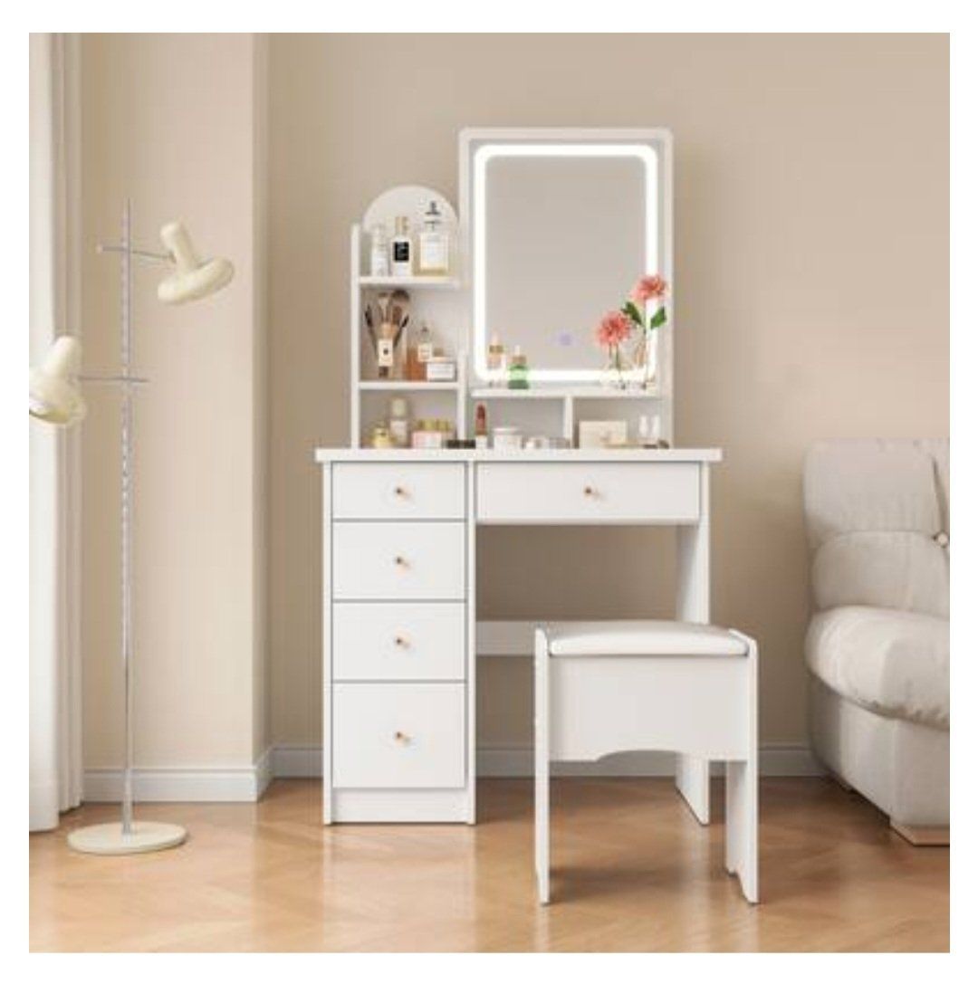 NIB- Vanity Table with LED Mirror, Storage Drawers & Stool