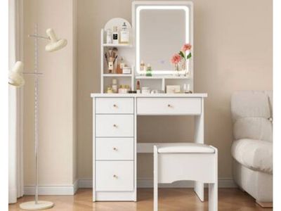 NIB- Vanity Table with LED Mirror, Storage Drawers & Stool