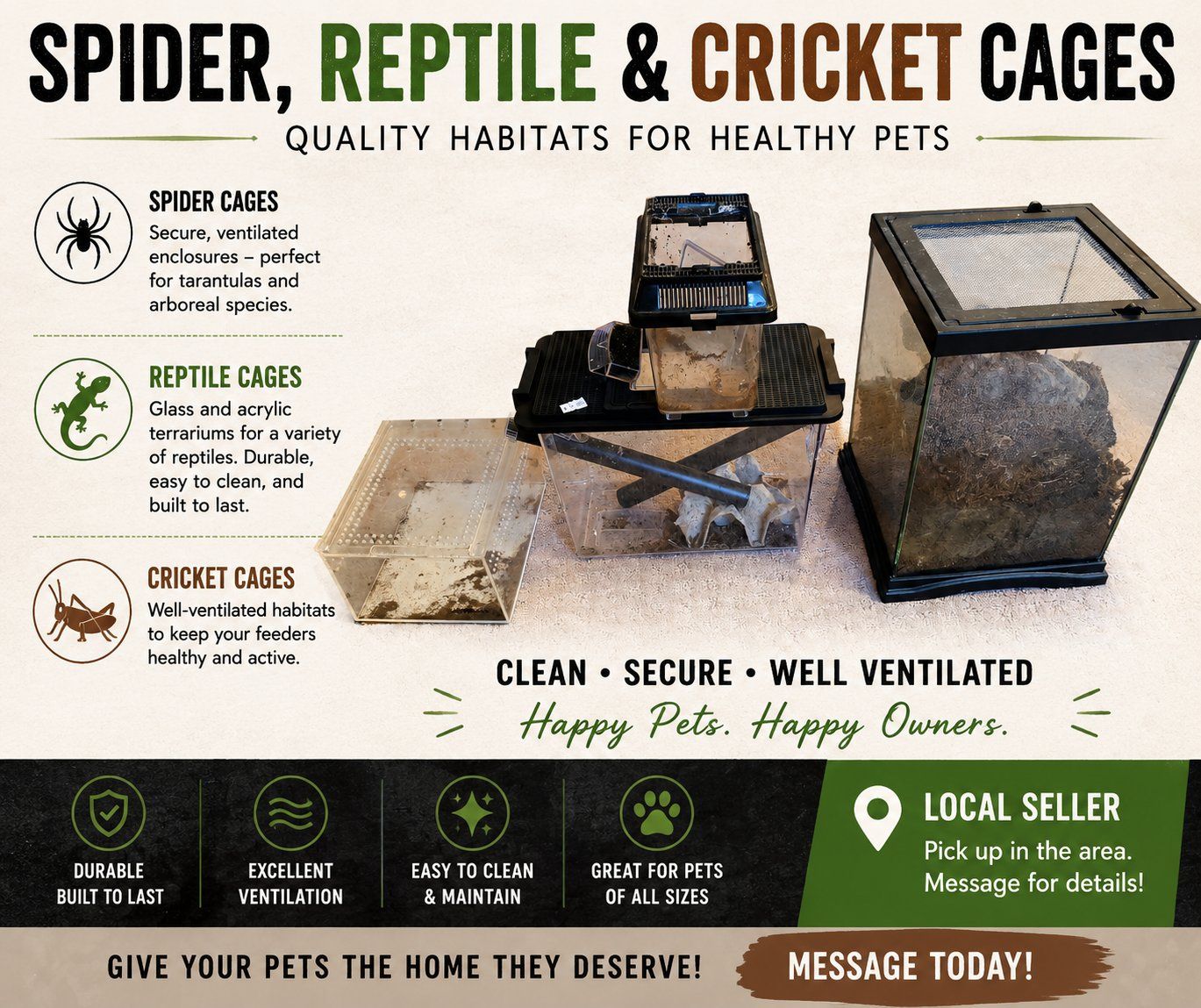 Spider, Reptile, & Cricket Cages - Ventilated Habitats for Healthy Pets
