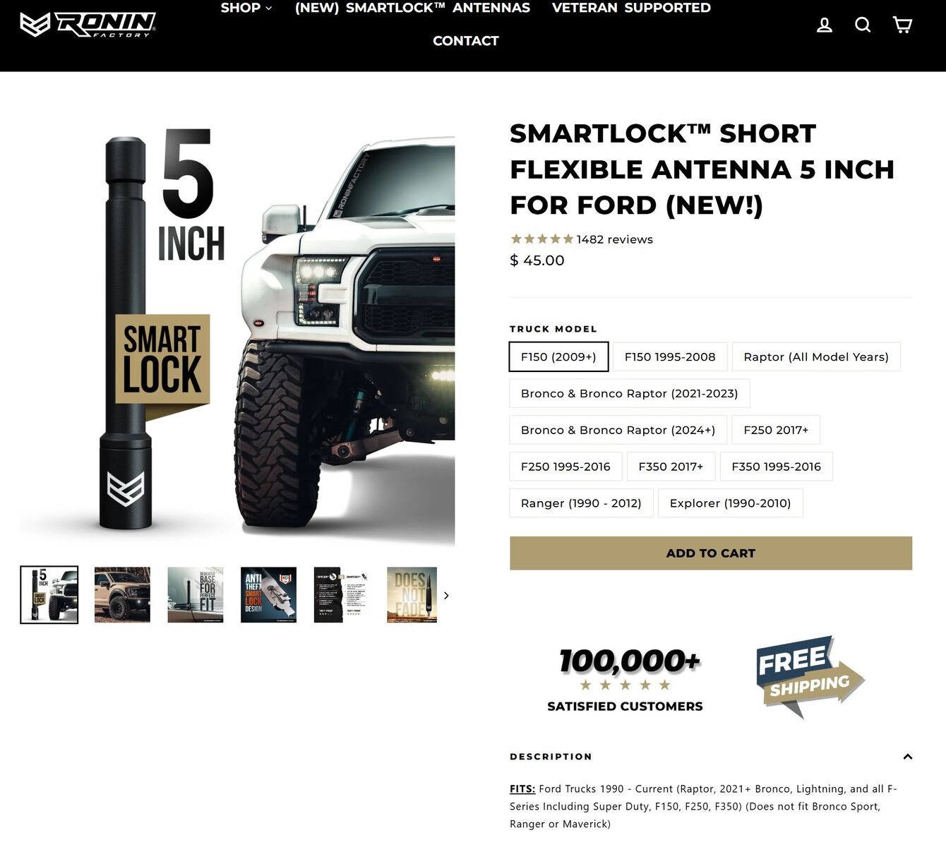 FORD F150 F250 TRUCK Bronco - RONIN SMARTLOCK SHORT FLEXIBLE ANTENNA 5 INCH