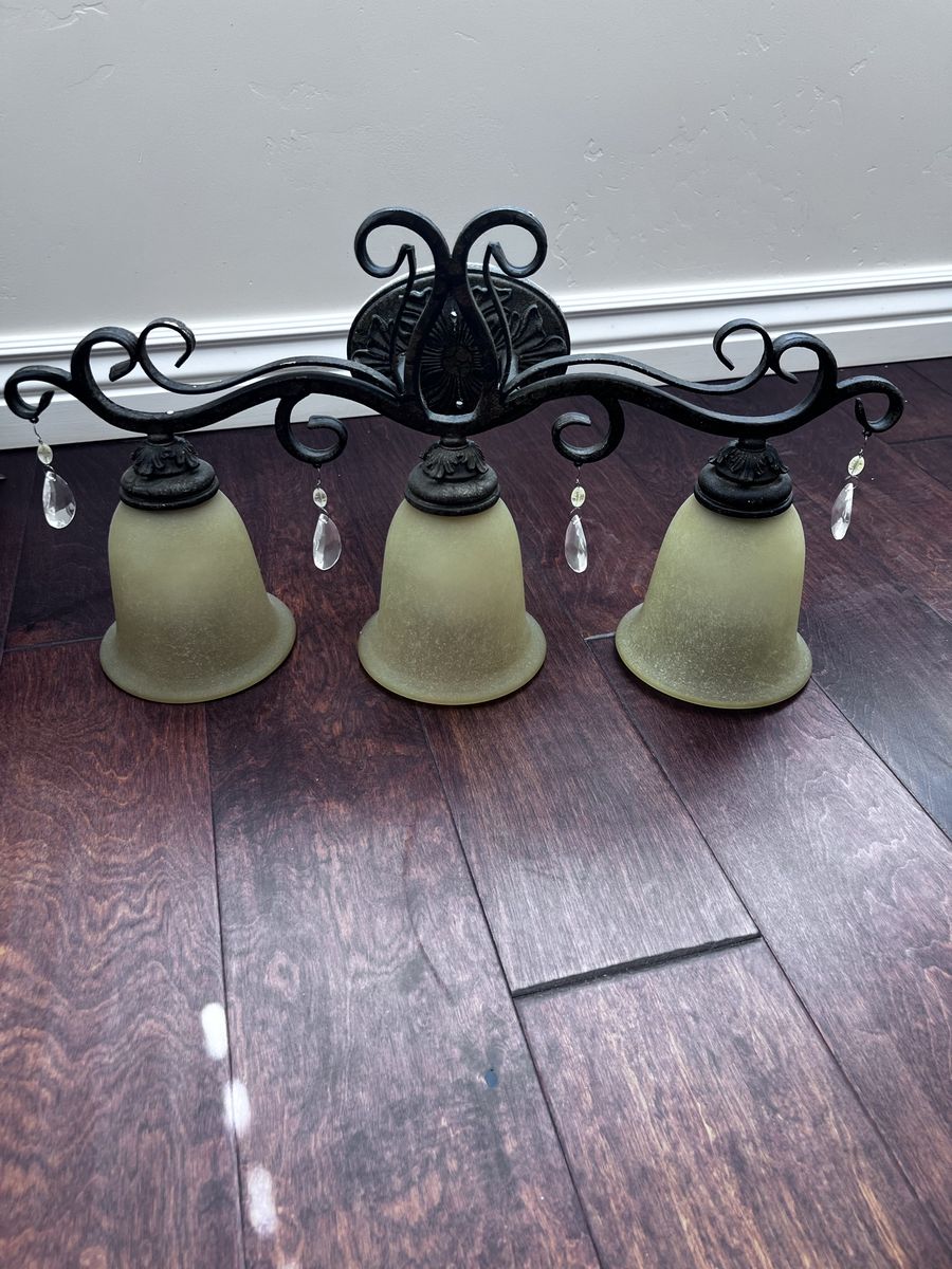 Vintage Style 3-Light Vanity Light Fixture Dark Bronze Wrought Iron Crystal Accents