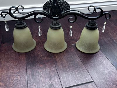 Vintage Style 3-Light Vanity Light Fixture Dark Bronze Wrought Iron Crystal Accents