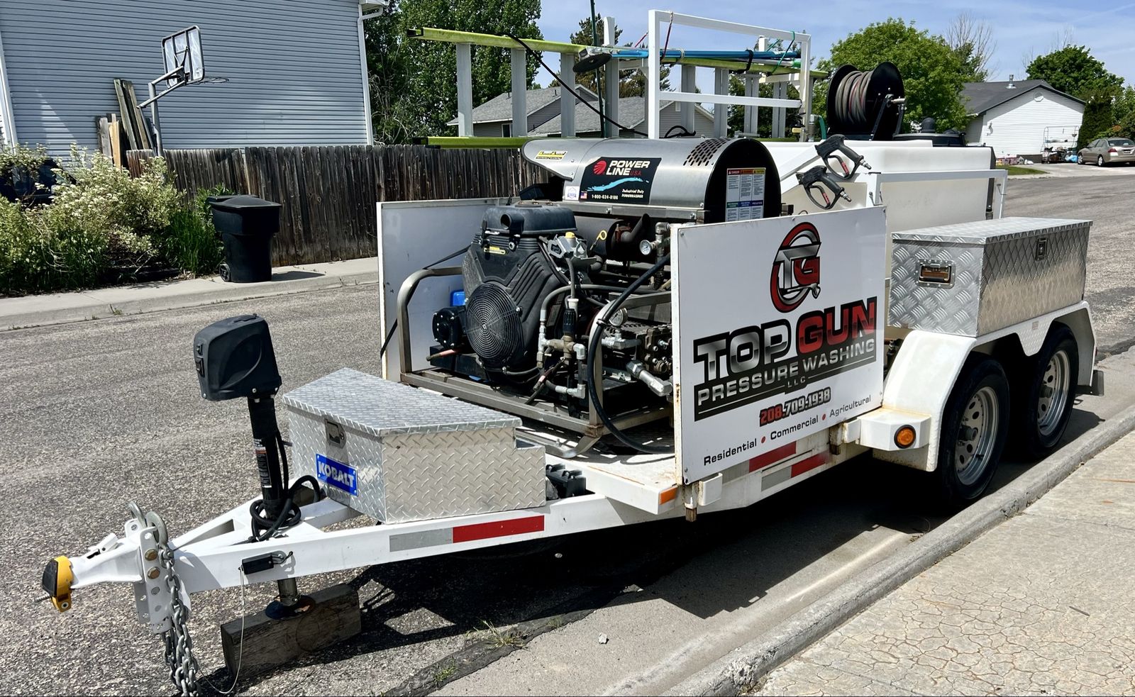 Pressure Washing Trailer Setup with Power Line USA Unit and Water Tank