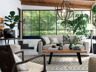 Crate and barrel Acaia wood live edge coffee table.
