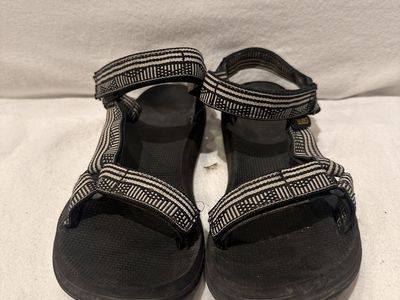 Teva youth size 3 black-and-white beach sandals