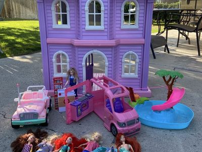 Vintage Playskool dollhouse and Barbie lot