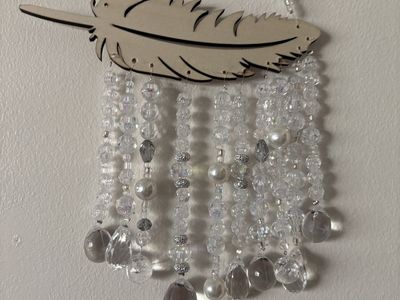 Hanging Feather Wall Decor with Clear Beads and Crystals