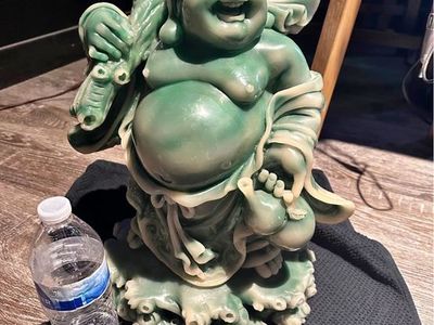 Large Green Laughing Buddha Statue - Jade Color Resin Home Decor Figure