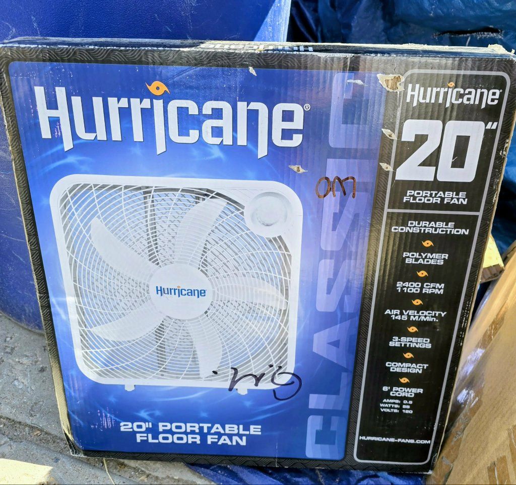 Hurricane Classic 20" Portable Floor Fan - 3-Speed, Durable Polymer Blades, Compact Design