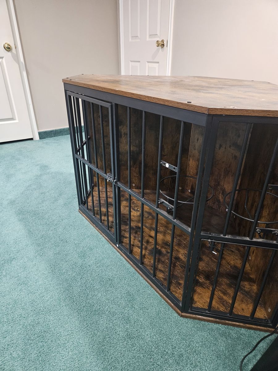 Large Wooden Dog Crate Furniture Corner Dog Kennel Pet End Table with Double Doors