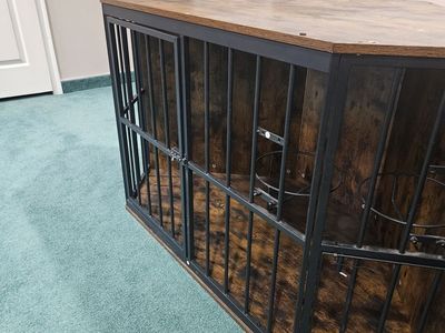 Large Wooden Dog Crate Furniture Corner Dog Kennel Pet End Table with Double Doors