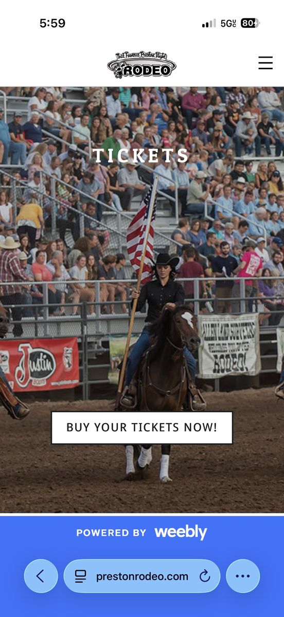 5 tickets to Preston rodeo tonight 8:30 pm Thursday