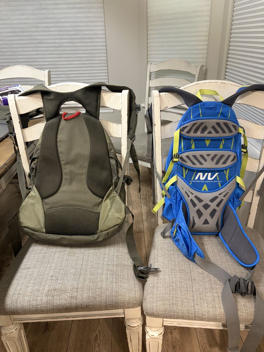Lot of 2 Outdoor Backpacks: Green Outdoor Products & Blue CamelBak NV