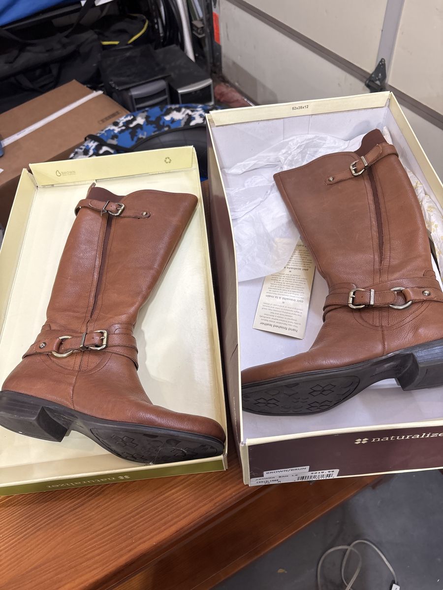 Naturalizer Womens Joanna Riding Boots - Brown Leather Buckle Detail - Size 8.5M