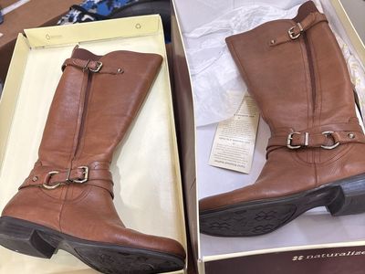 Naturalizer Womens Joanna Riding Boots - Brown Leather Buckle Detail - Size 8.5M