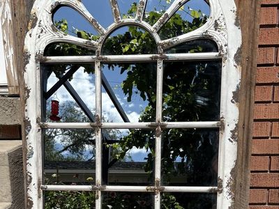 Large Arched Windowpane Mirror – Distressed Farmhouse Style