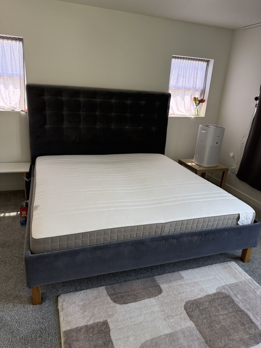 King Size IKEA Upholstered Bed Frame and mattress
