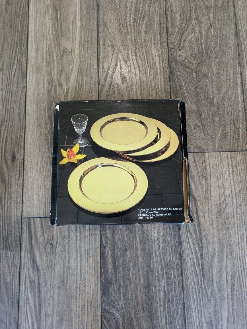 VINTAGE Solid Brass 12” Round Charger  Plates set of 4 Made in Denmark