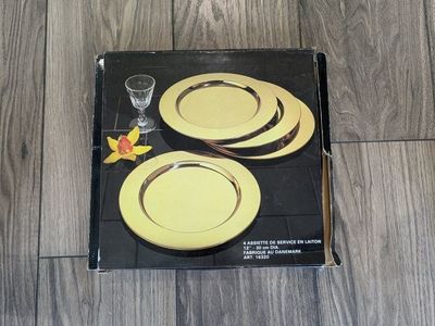 VINTAGE Solid Brass 12” Round Charger Plates set of 4 Made in Denmark