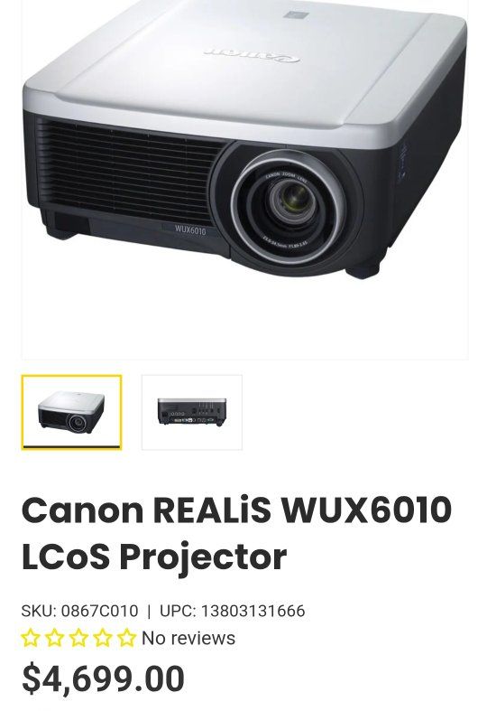 Canon REALiS WUX6010 LCoS Projector - 6000 ANSI Lumens, WUXGA Resolution