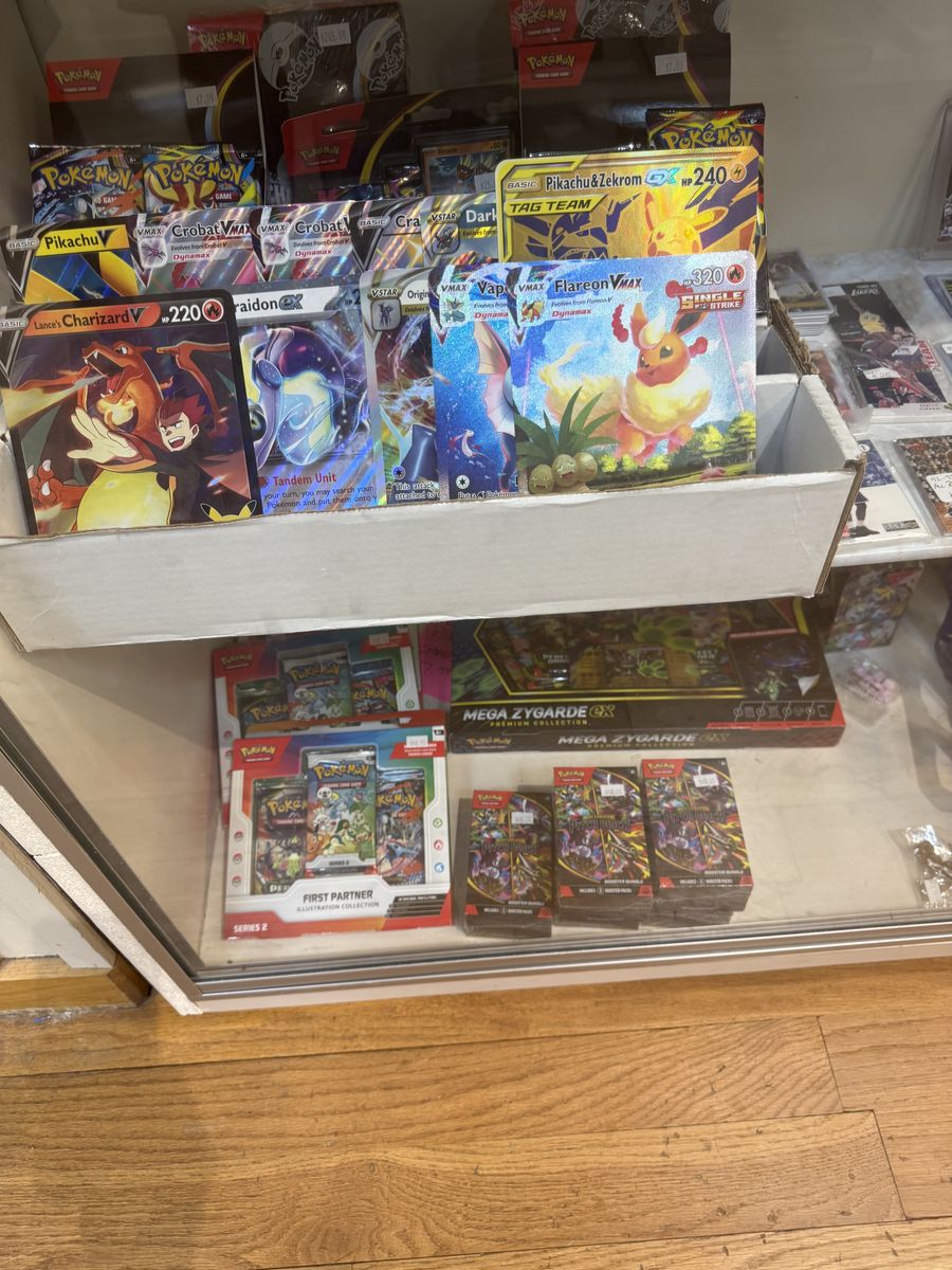 Pokémon packs, singles, plushies, 3d prints, mini figures. 