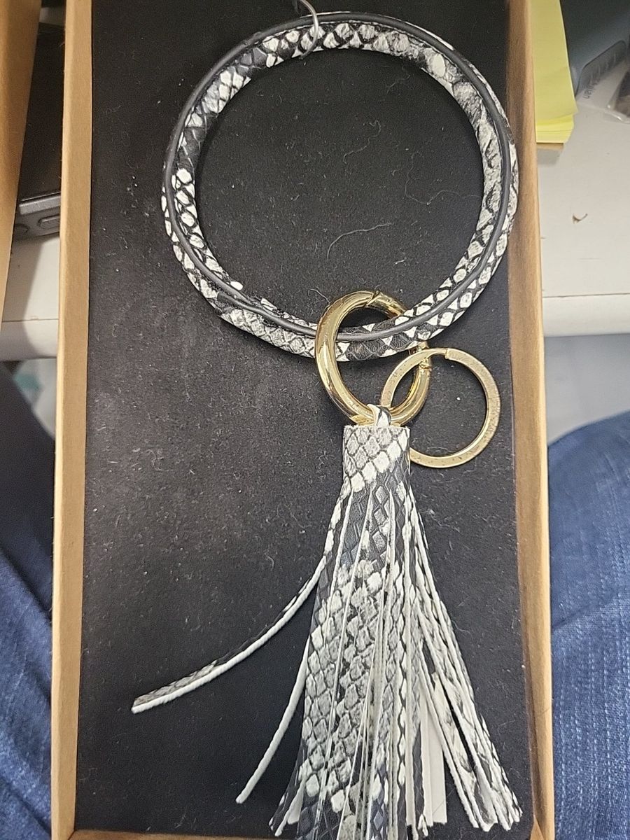 Bangle Keychain Bracelet with Tassel - Snake Print