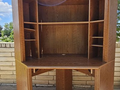 Oak Corner Computer Desk with Shelves - Compact Home Office Furniture