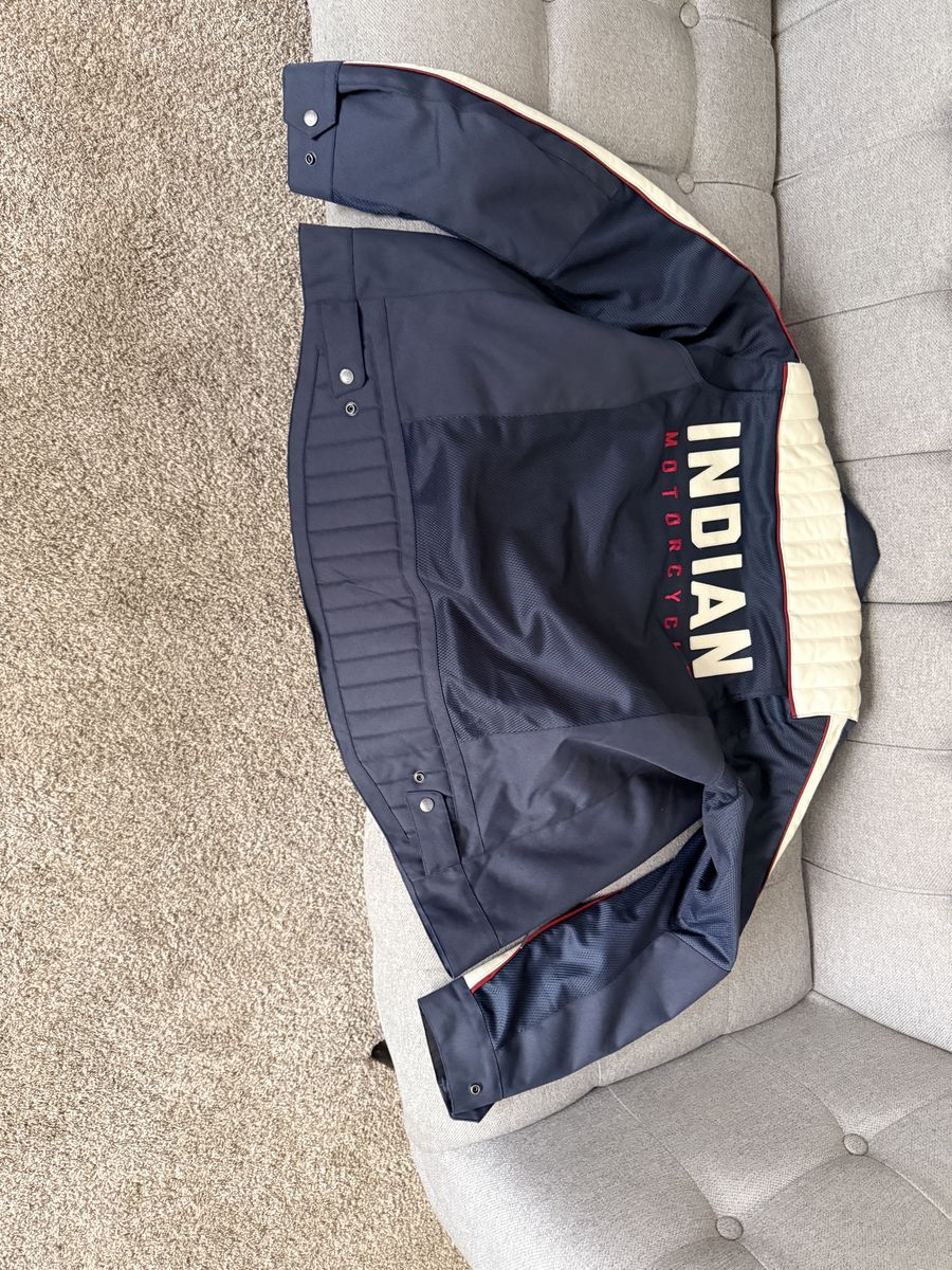 Indian Motorcycle XL Blue & Cream Striped Biker Jacket with Armor special addition