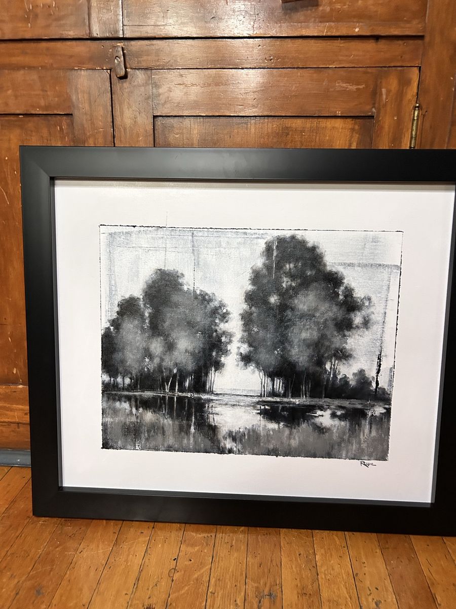 Original abstract expressionism by Reggie Petersen Utah Artist Faith. LDS Black and White trees Framed 