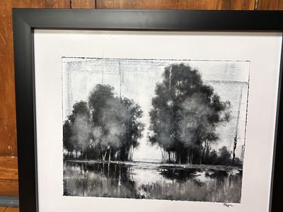 Original abstract expressionism by Reggie Petersen Utah Artist Faith. LDS Black and White trees Framed