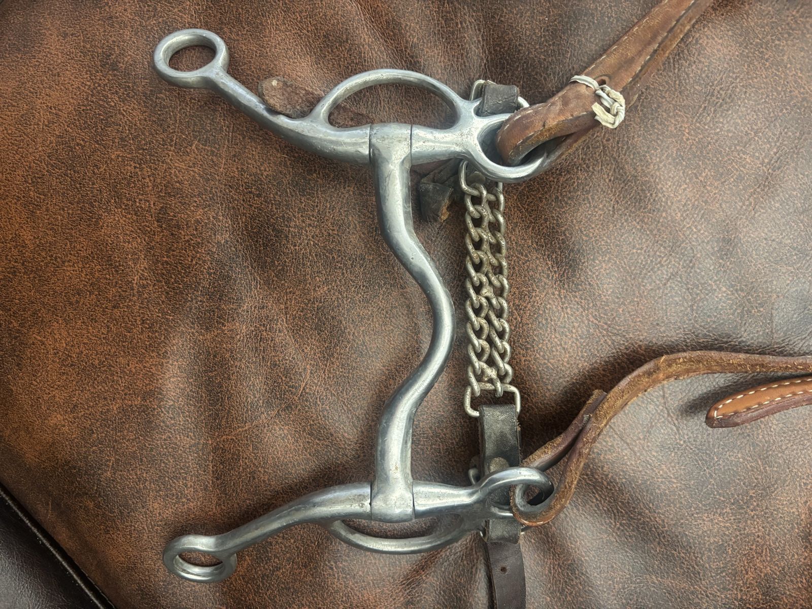 Used Horse Bit with Chain and Leather Straps - Equestrian Tack