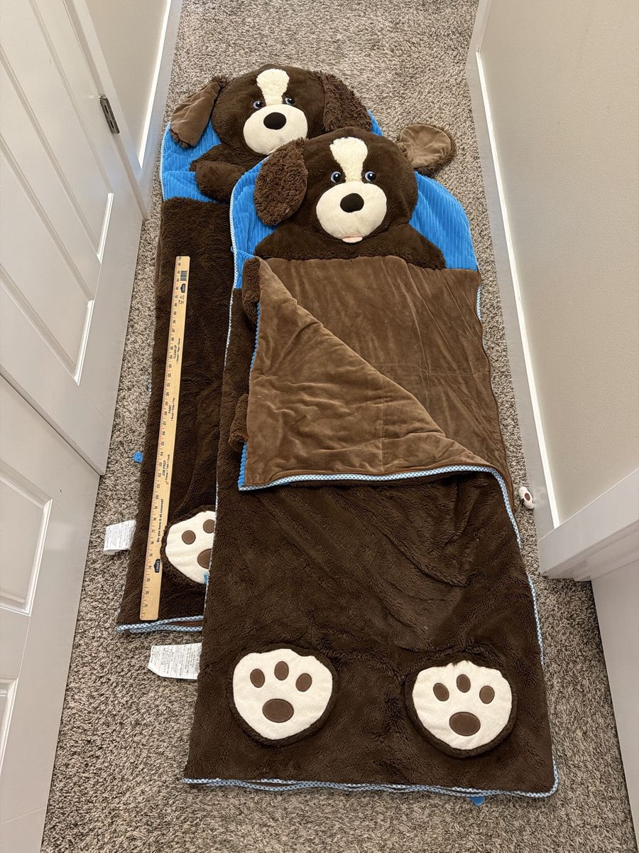 Two Cute Brown Puppy Dog Kids Sleeping Bag with built in Pillow
