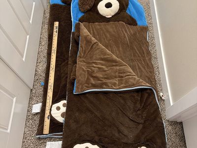Two Cute Brown Puppy Dog Kids Sleeping Bag with built in Pillow