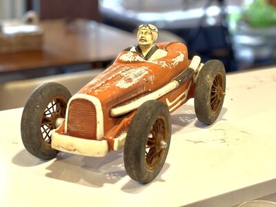Large antique 1920’s Bugatti race car decoration Figurine, car racing track, 19” long