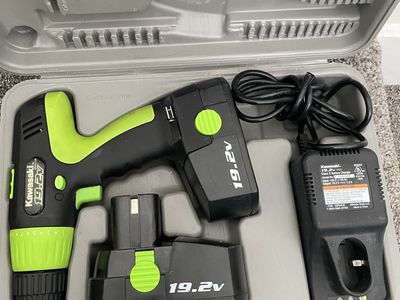 Kawasaki 19.2V Cordless Drill Kit with 2 Batteries, Charger, and Hard Carrying Case