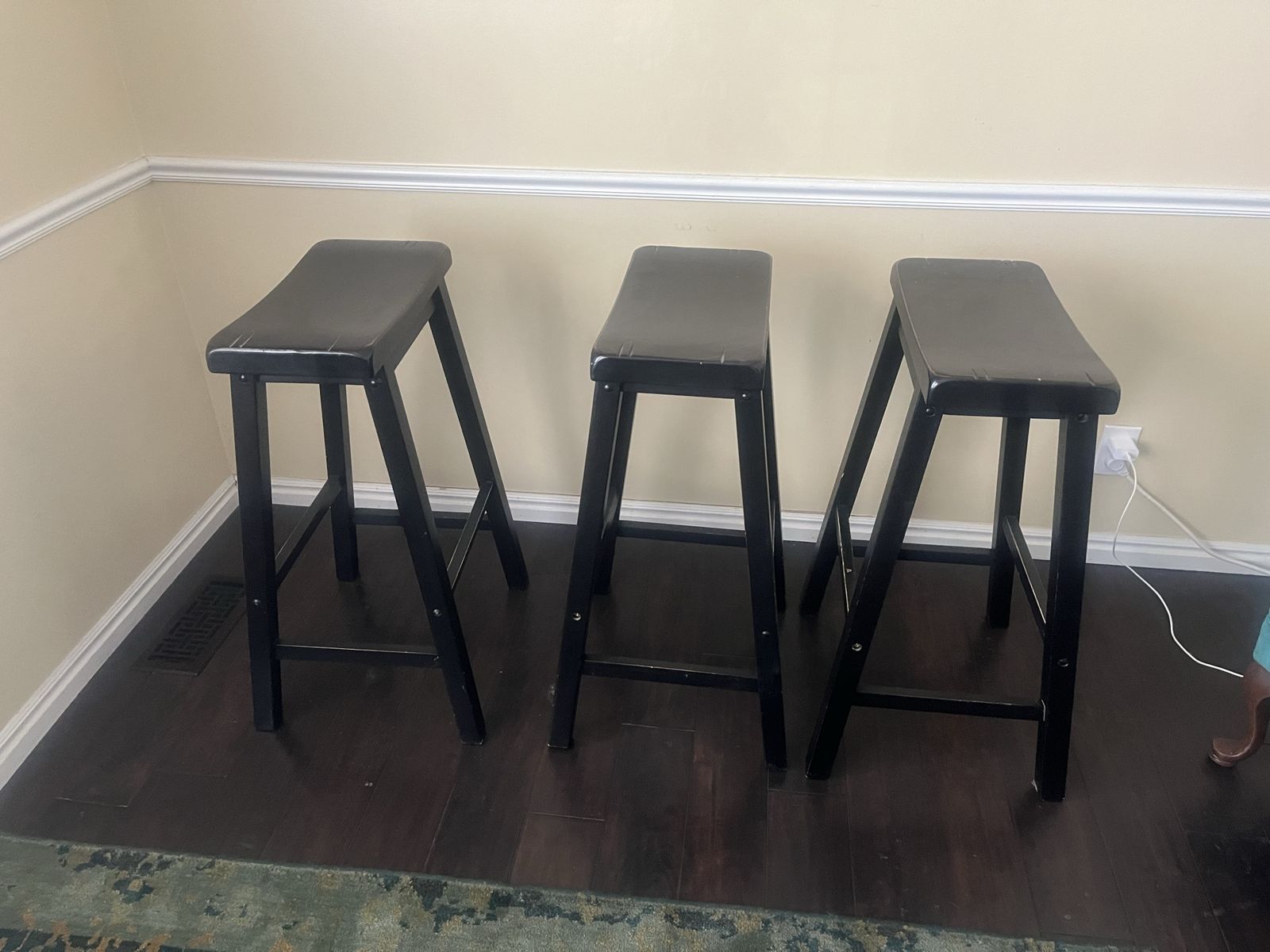Set of 3 Black Wooden Saddle Seat Bar Stools