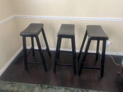 Set of 3 Black Wooden Saddle Seat Bar Stools